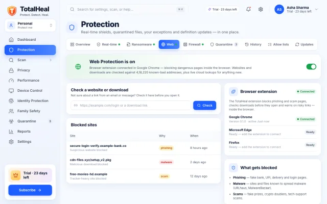 TotalHeal — Web protection